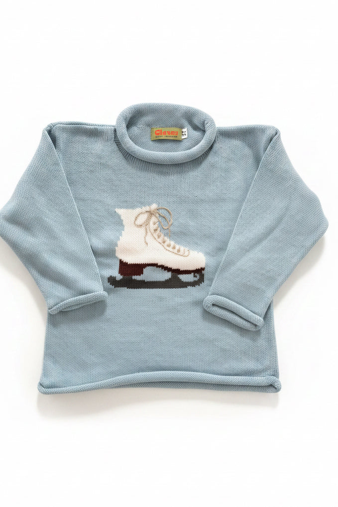 Ice Skate on Light Blue Sweater