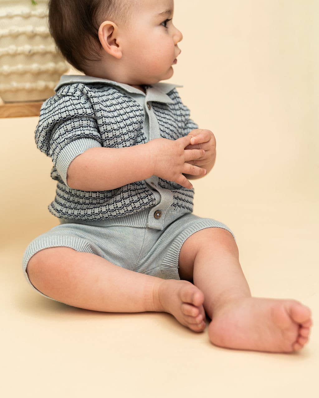 Miles Wave Textured Baby Shirt &amp; Shorts Set (Organic Cotton)
