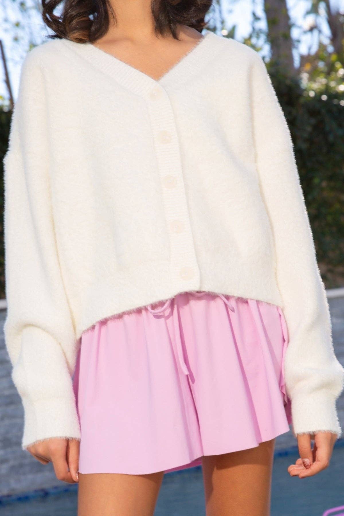 Fuzzy Soft Cardigan Sweater Ivory