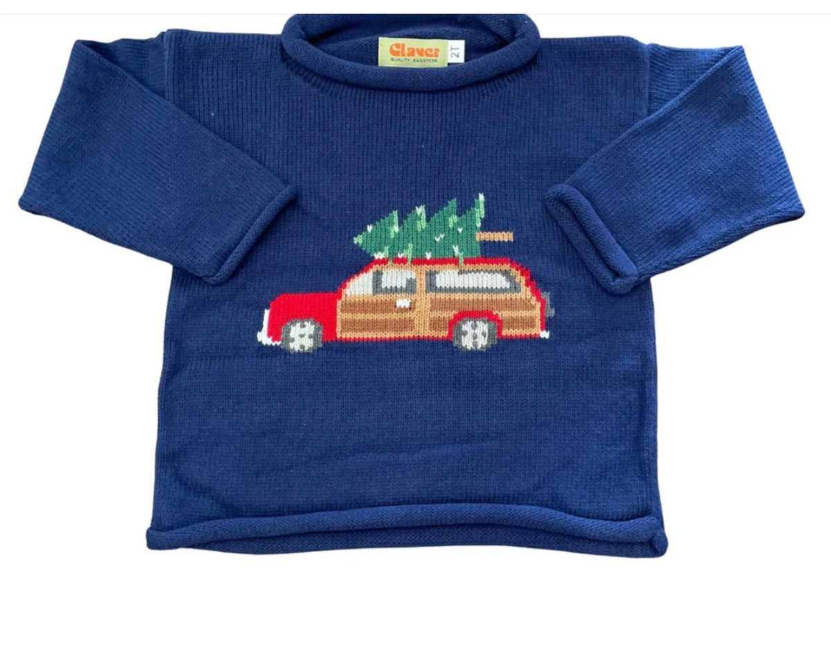 Christmas Tree on Woody on Navy Sweater