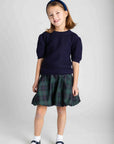 Navy Short Sleeve Sweater with Puff Sleeves