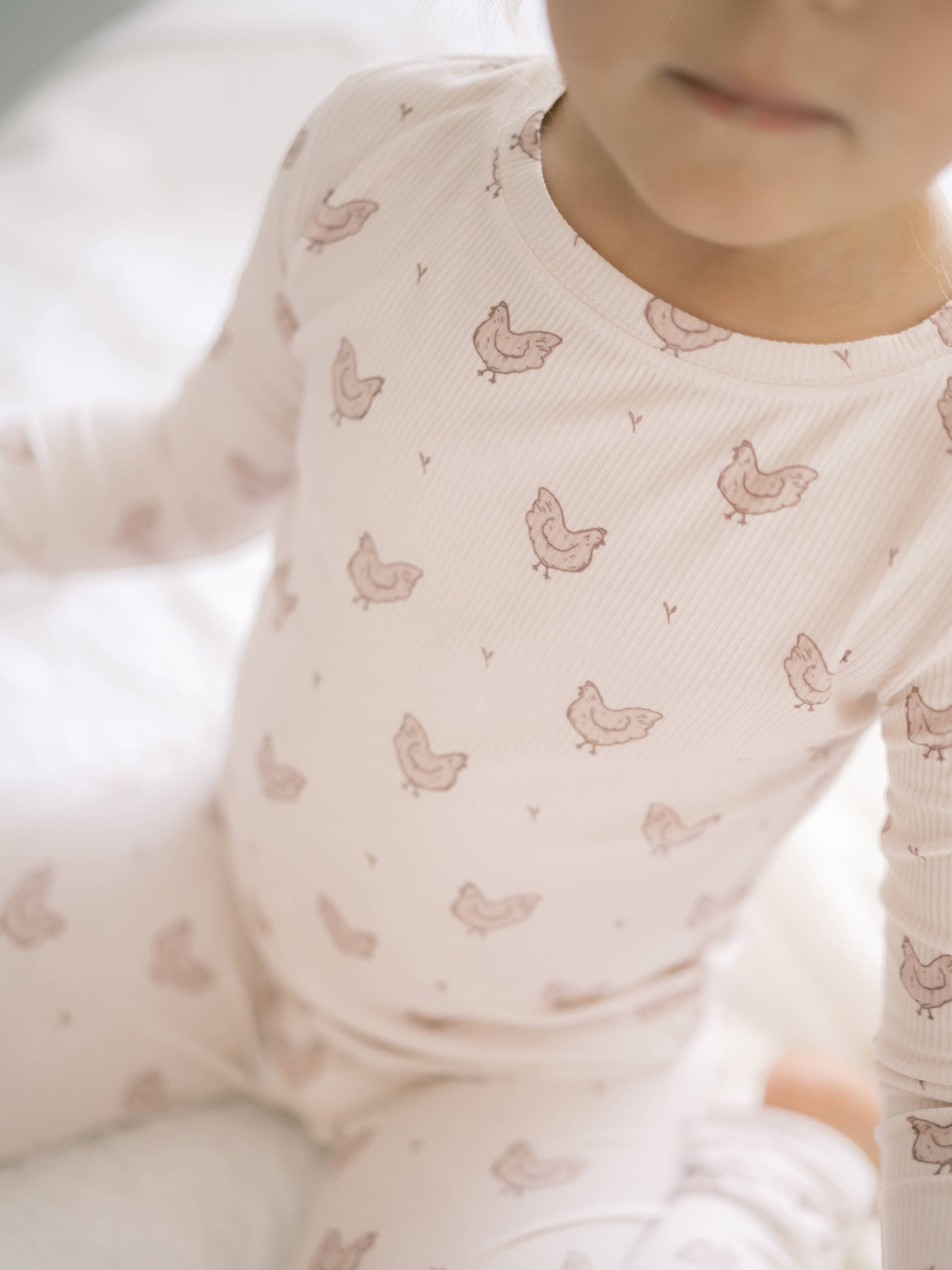 Ribbed Bamboo Two Piece Pj Set in Chickens