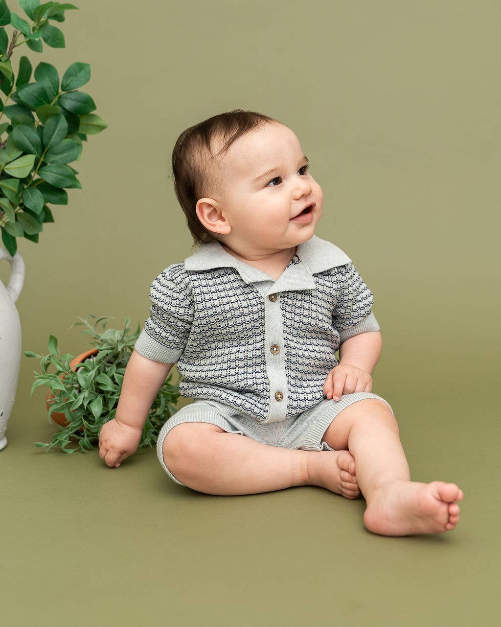 Miles Wave Textured Baby Shirt &amp; Shorts Set (Organic Cotton)