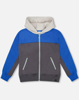Color Blocked Zip Front Fleece Hoodie Victoria Blue/Magnet