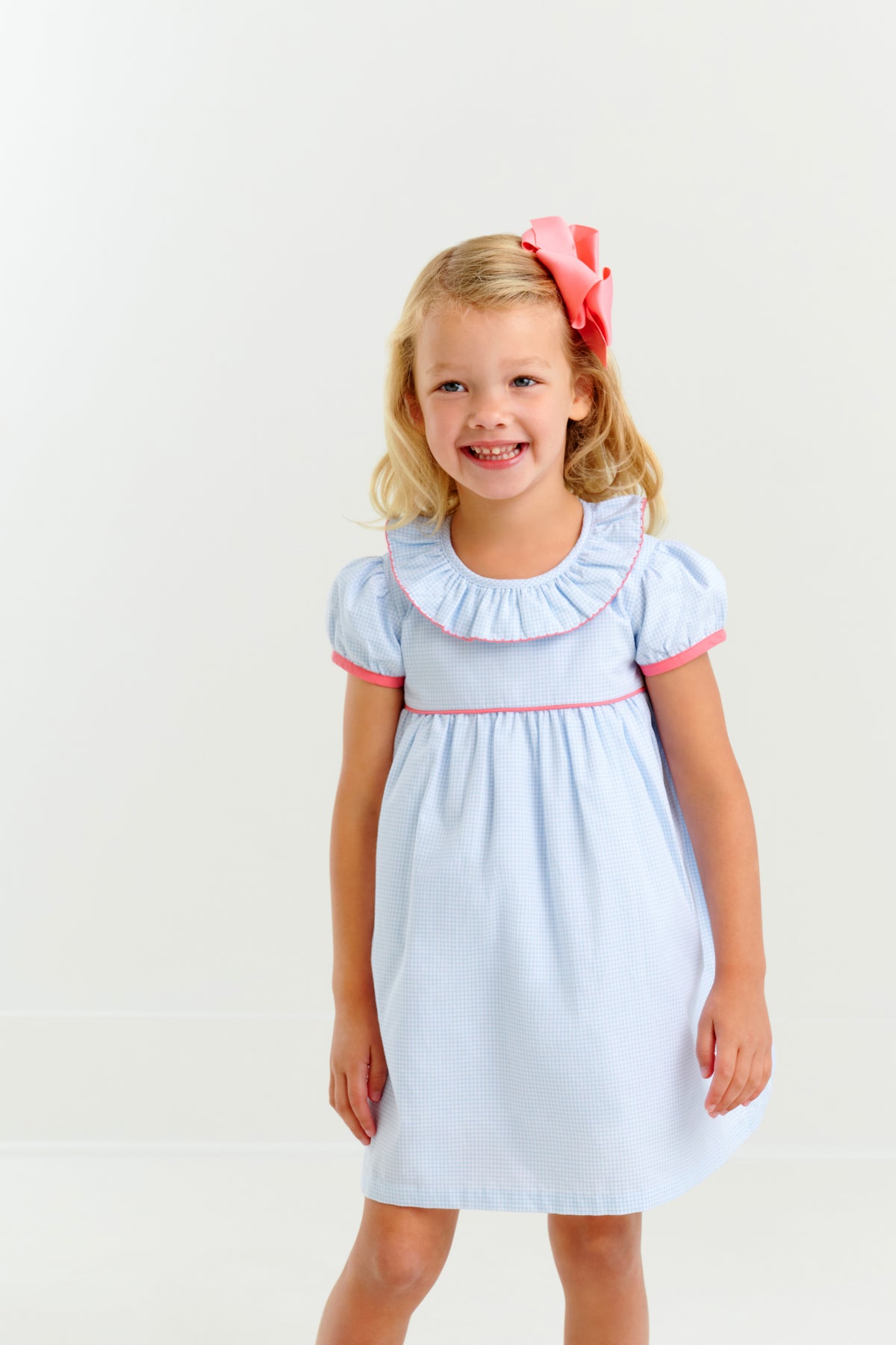 Ramona Ruffle Dress Barrington Blue Mini Windowpane/Parrot Cay Coral