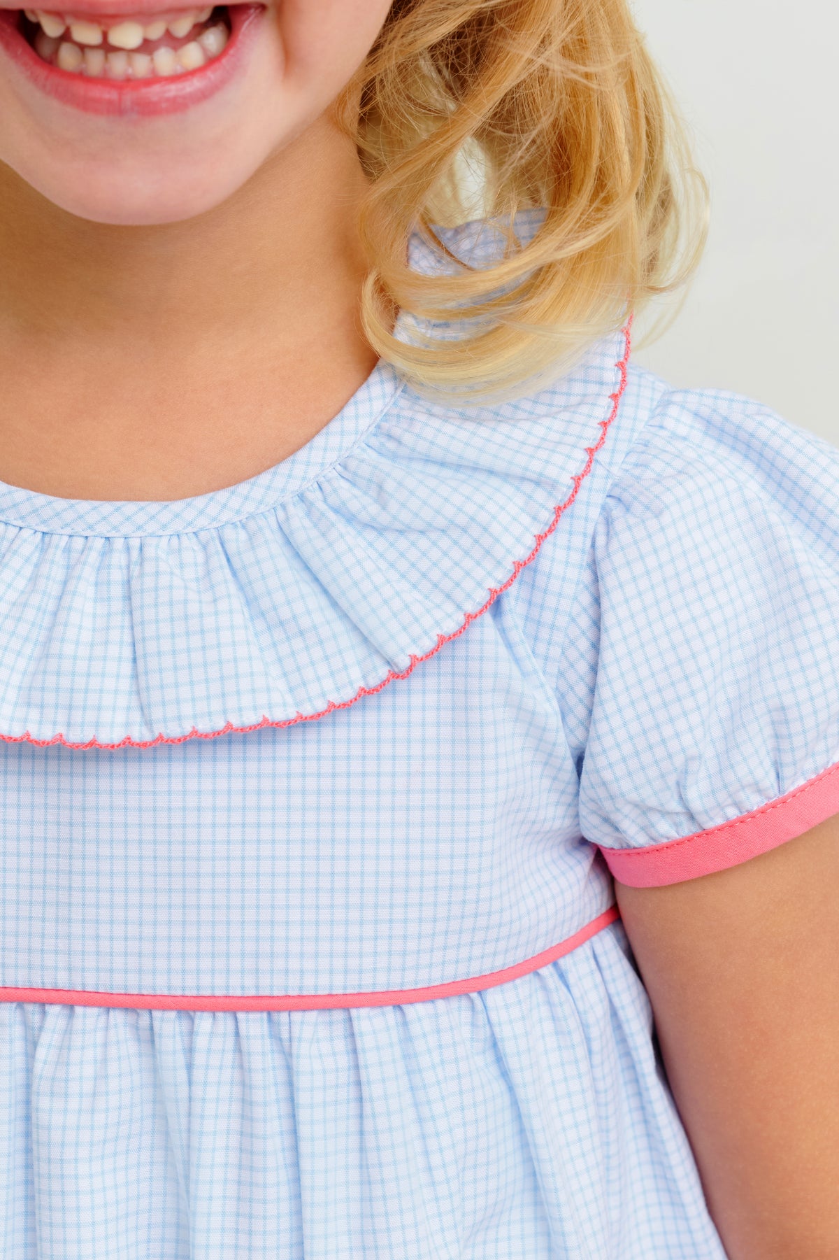 Ramona Ruffle Dress Barrington Blue Mini Windowpane/Parrot Cay Coral