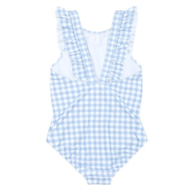 Girls Oasis Blue Gingham Ruffle one piece