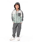 Full Zip Hooded Color Block Fleece Cardi Jadeite/Balsam Green