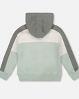 Full Zip Hooded Color Block Fleece Cardi Jadeite/Balsam Green