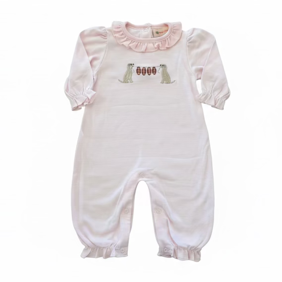 Light Pink Stripe Romper With Labs and Footballs