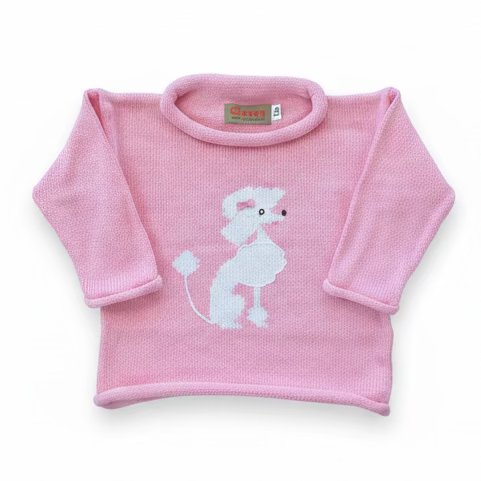 Claver Roll Sweater Pink With Poodle