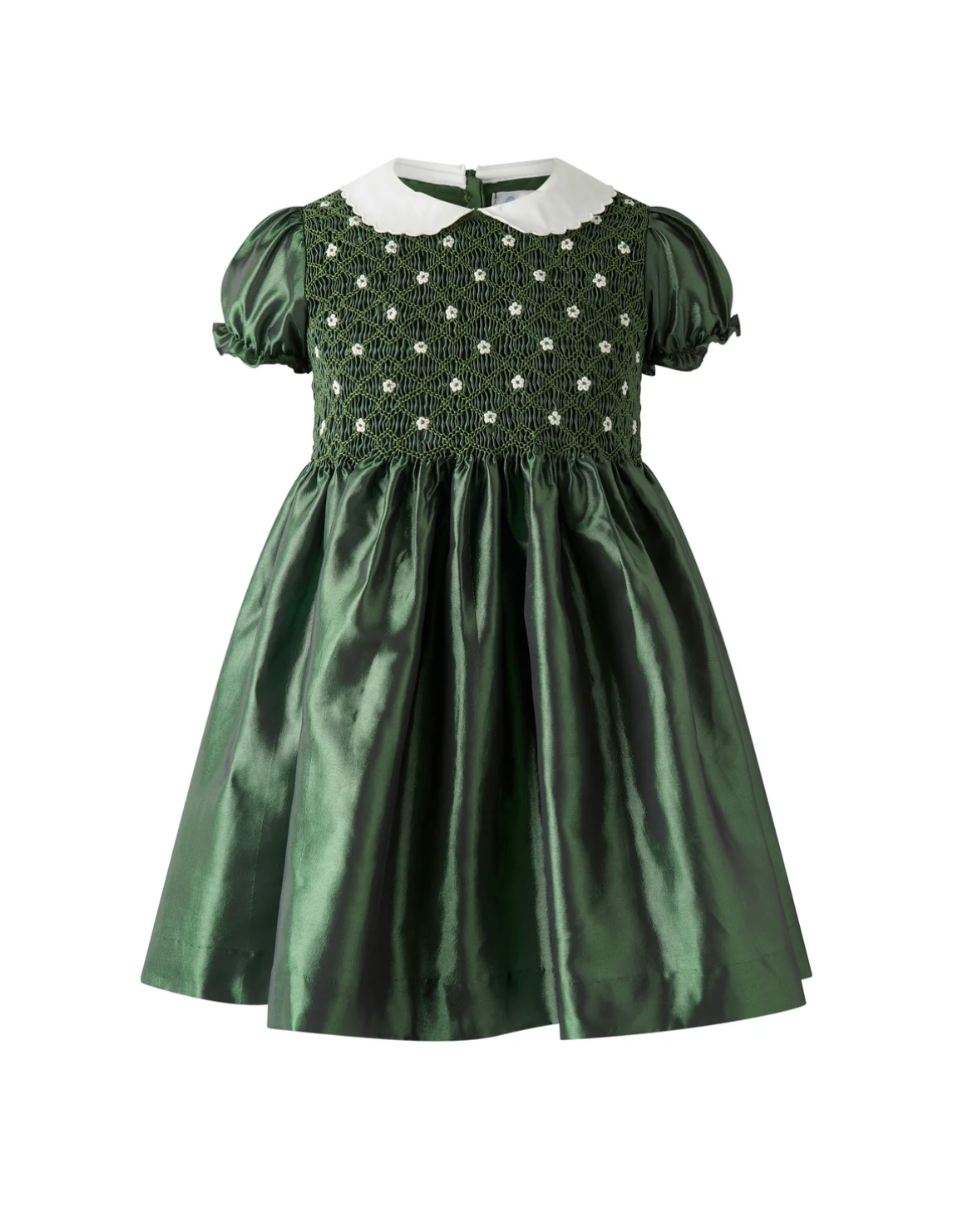 Green Taffeta Smocked Dress