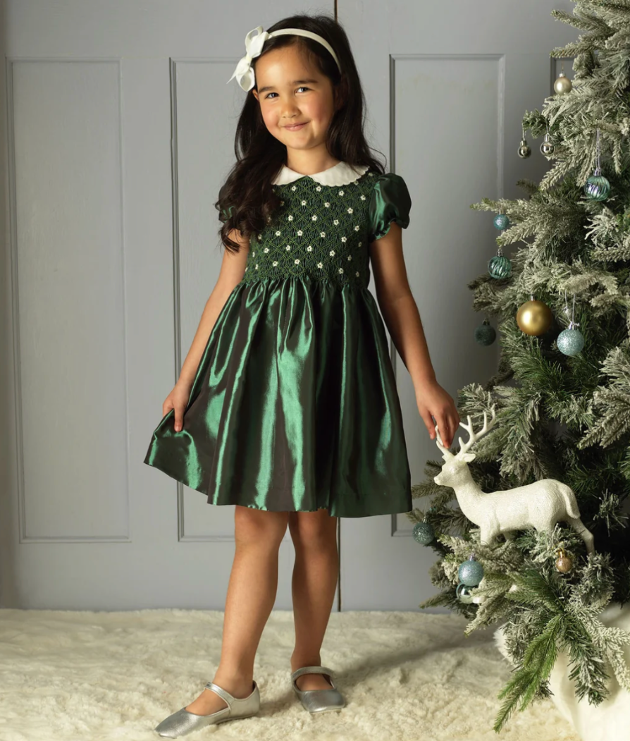 Green Taffeta Smocked Dress