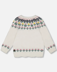Jacquard Knit Cardigan Off-White With Floral Pattern