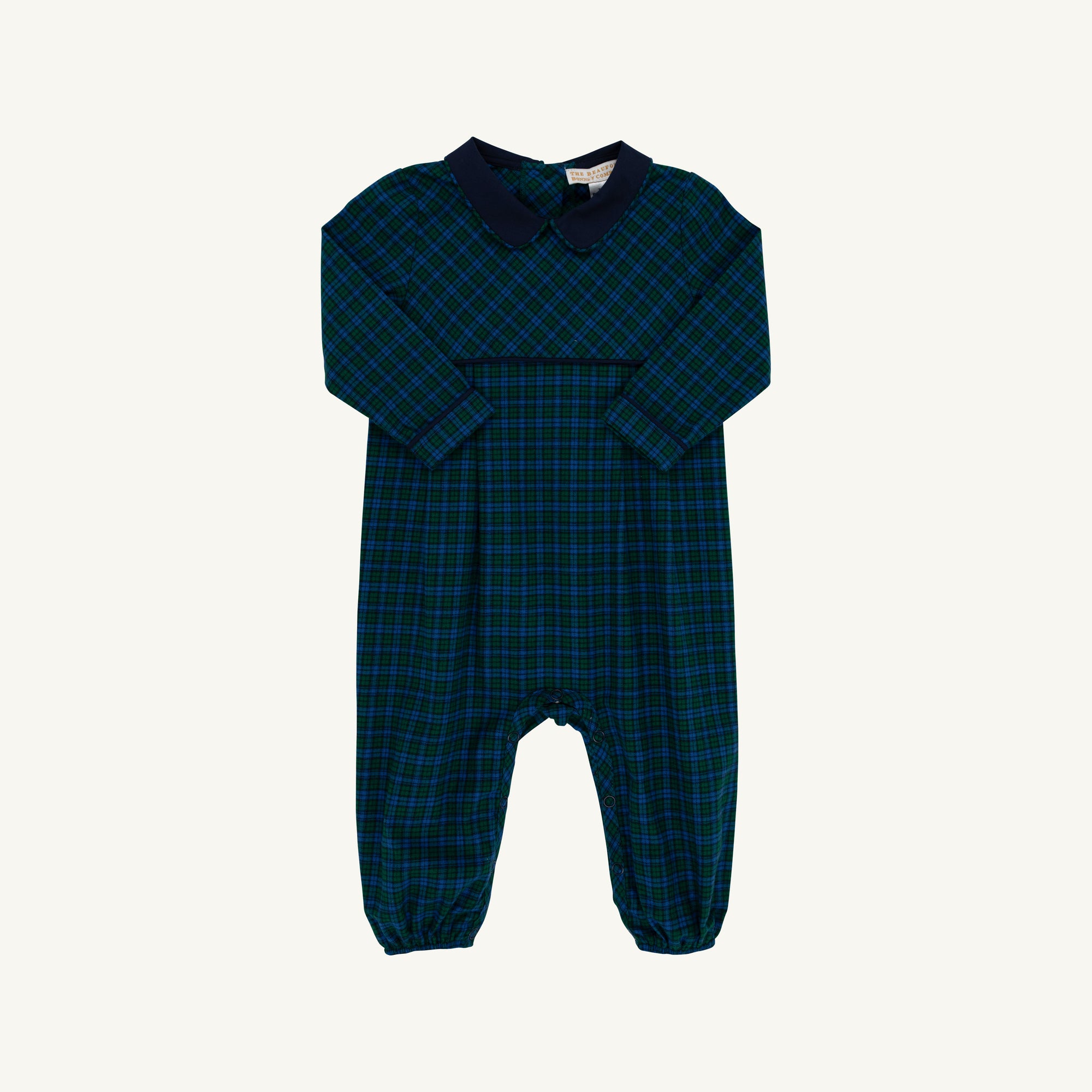 Long Sleeve Bradford Romper- Flannel Woodlake Plaid with Nantucket Navy