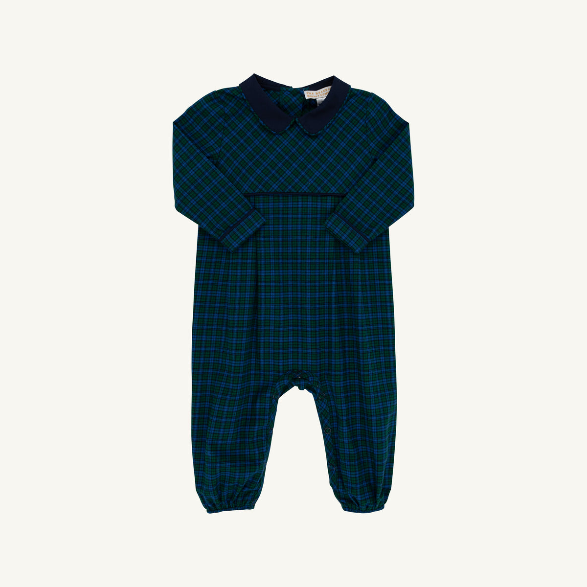 Long Sleeve Bradford Romper- Flannel Woodlake Plaid with Nantucket Navy