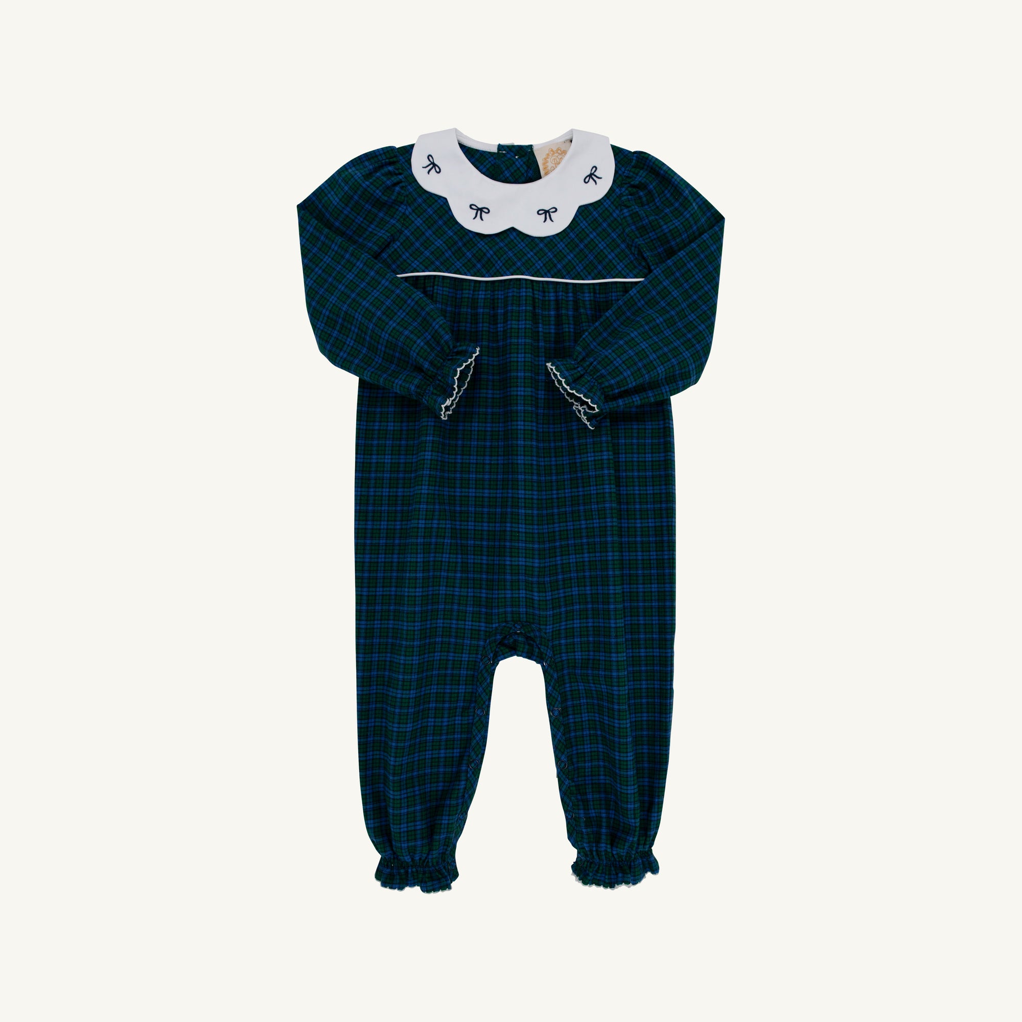 Long Sleeve Britt Romper- Flannel Woodlake Point Plaid/Nantucket Navy