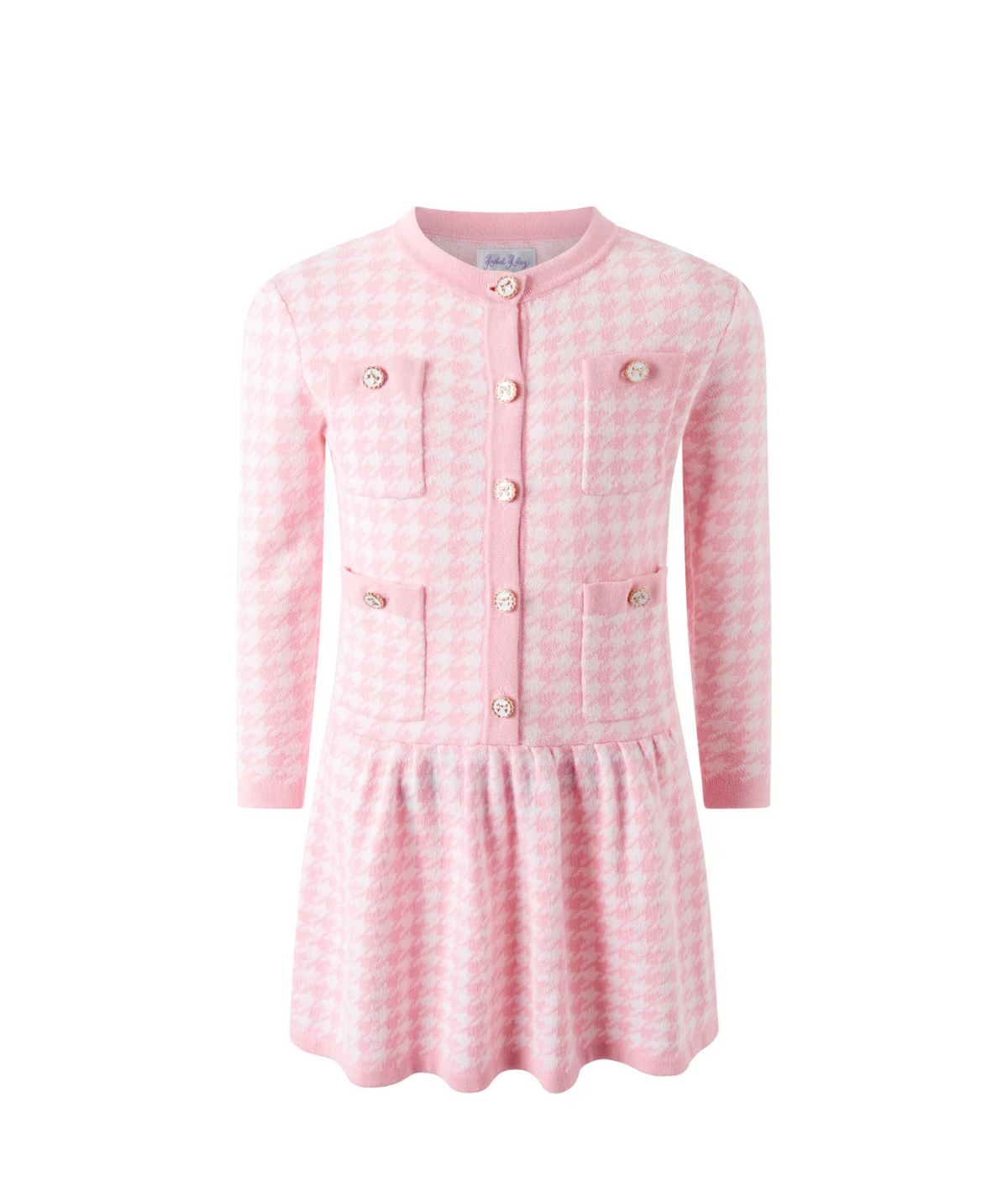 Pink Houndstooth Knit Dress
