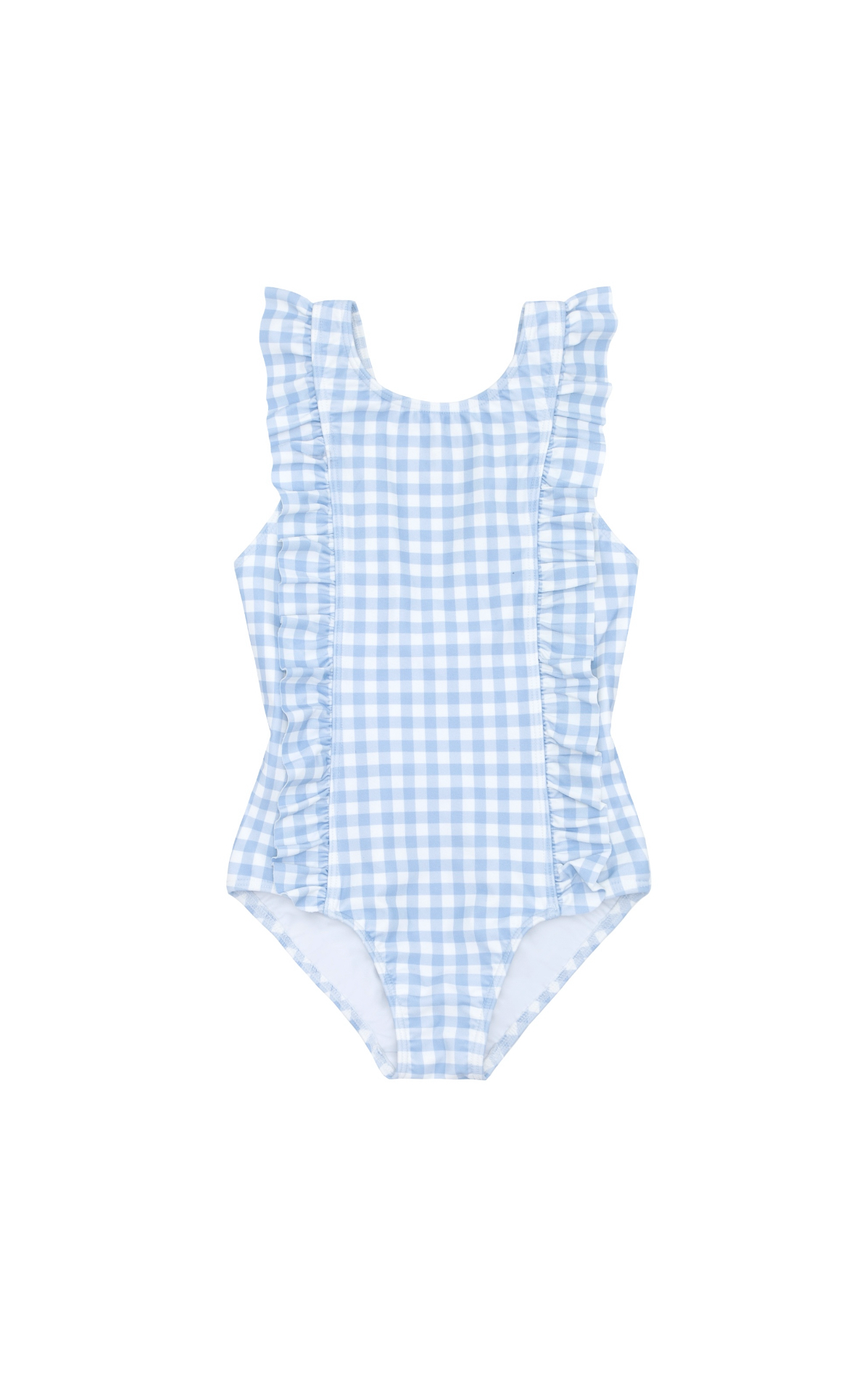 Girls Oasis Blue Gingham Ruffle one piece