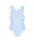 Girls Oasis Blue Gingham Ruffle one piece