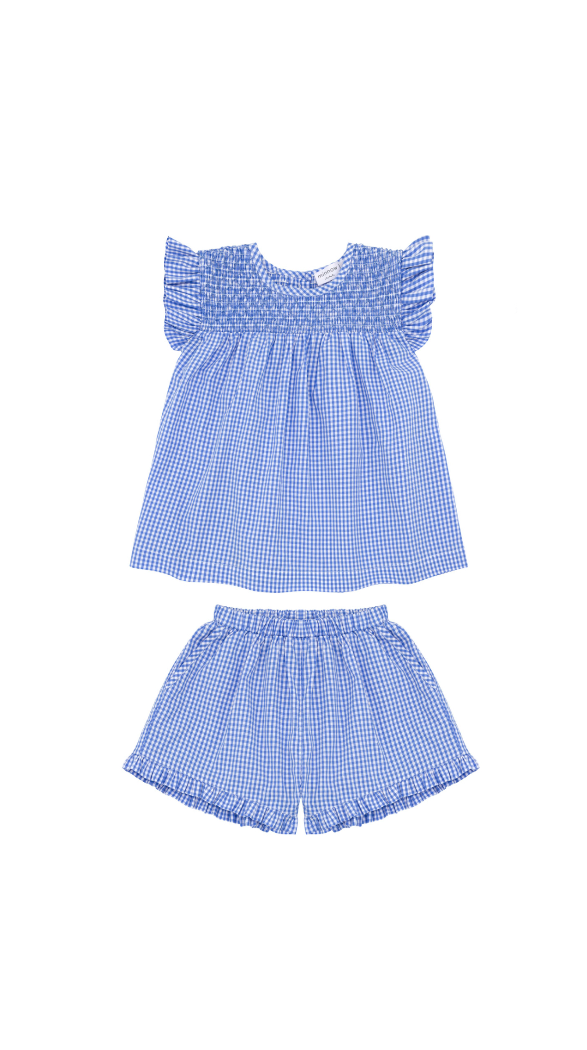 Sky Blue Gingham Smocked Top and Short Set