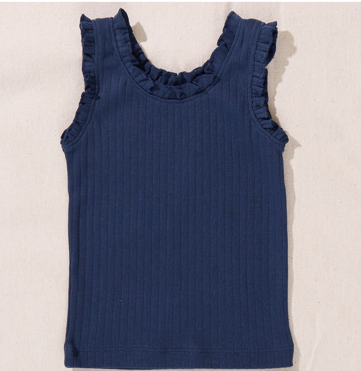 Joy Ruffle Rib Tank - Navy