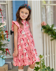 Girls Jennifer Dress Pink Candy Cane Santa