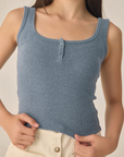 Teen Ribbed Tank Heathered Marine