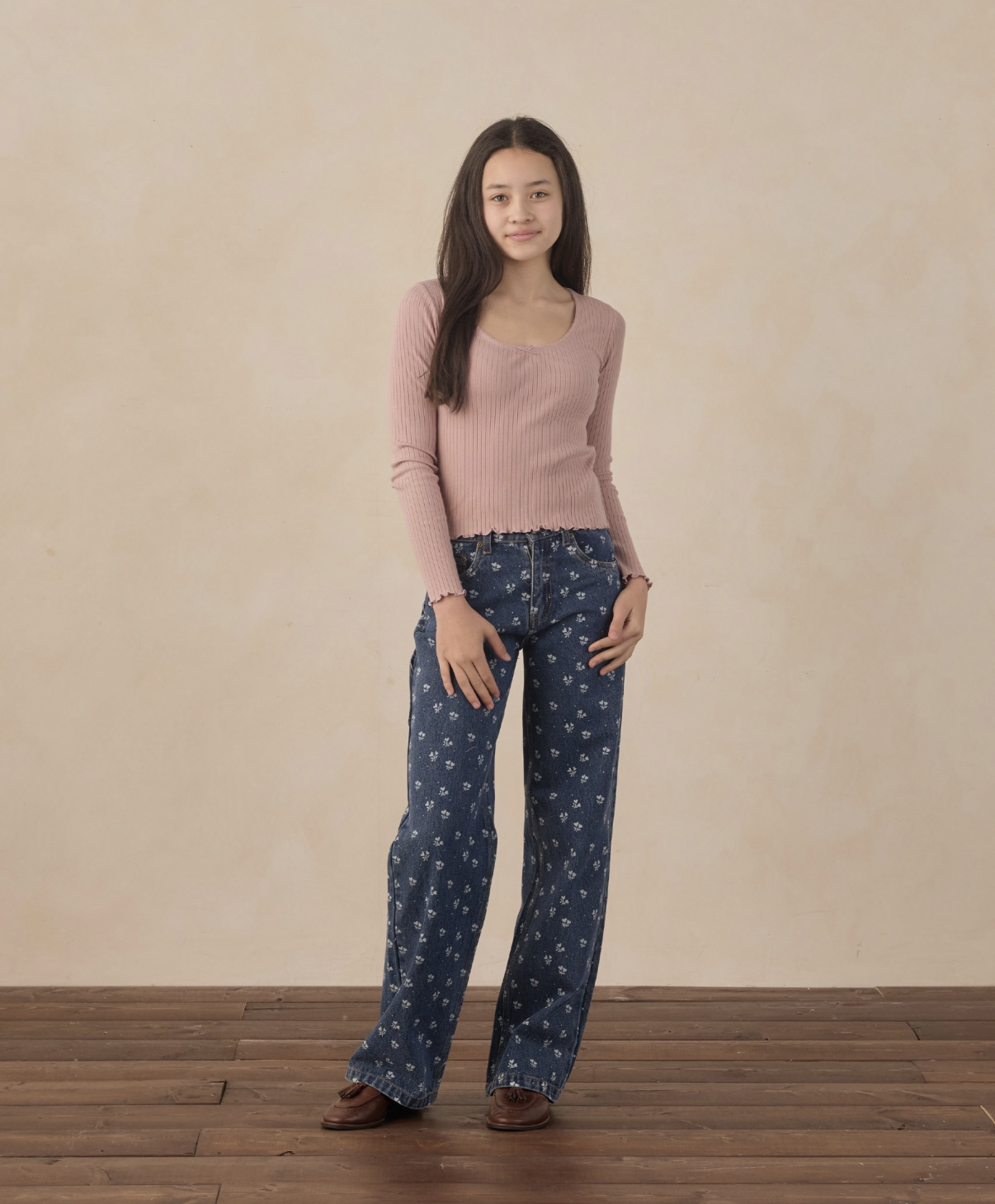 Teen Baggy Wide Leg Denim Heart Ditsy