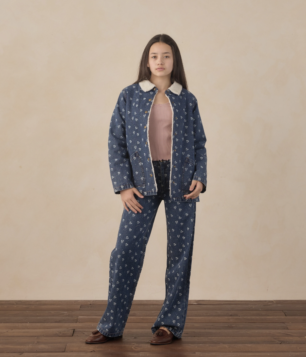 Teen Baggy Wide Leg Denim Heart Ditsy