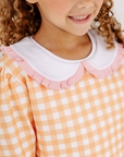 Maude's Ruffle Cassidy Comfy Crewneck Seashore Sherbet Gingham with Sandpearl Pink