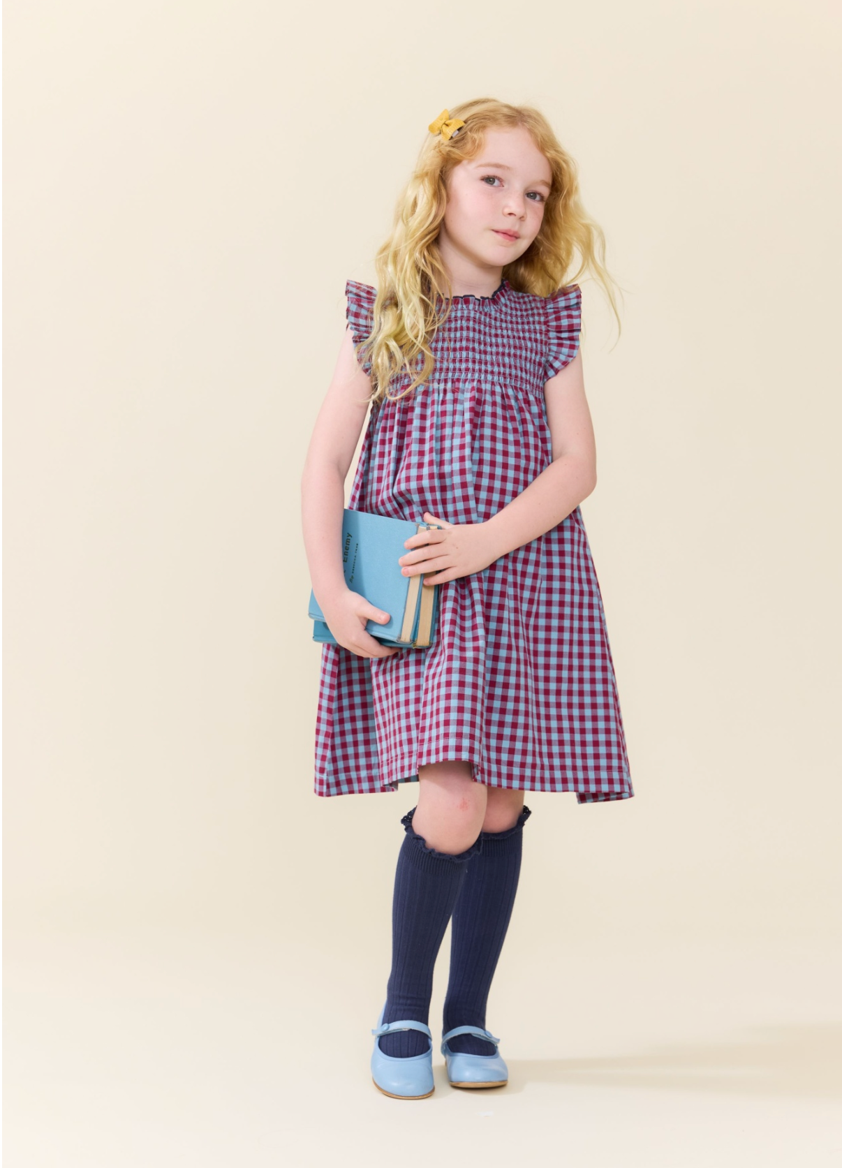 Girls Stevie Dress Red Light Blue Check
