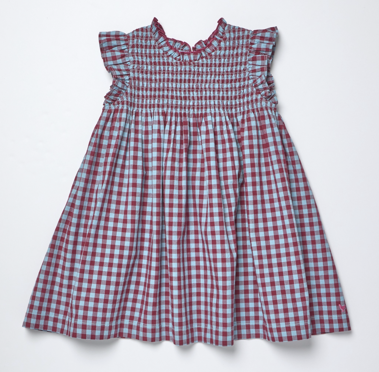 Girls Stevie Dress Red Light Blue Check