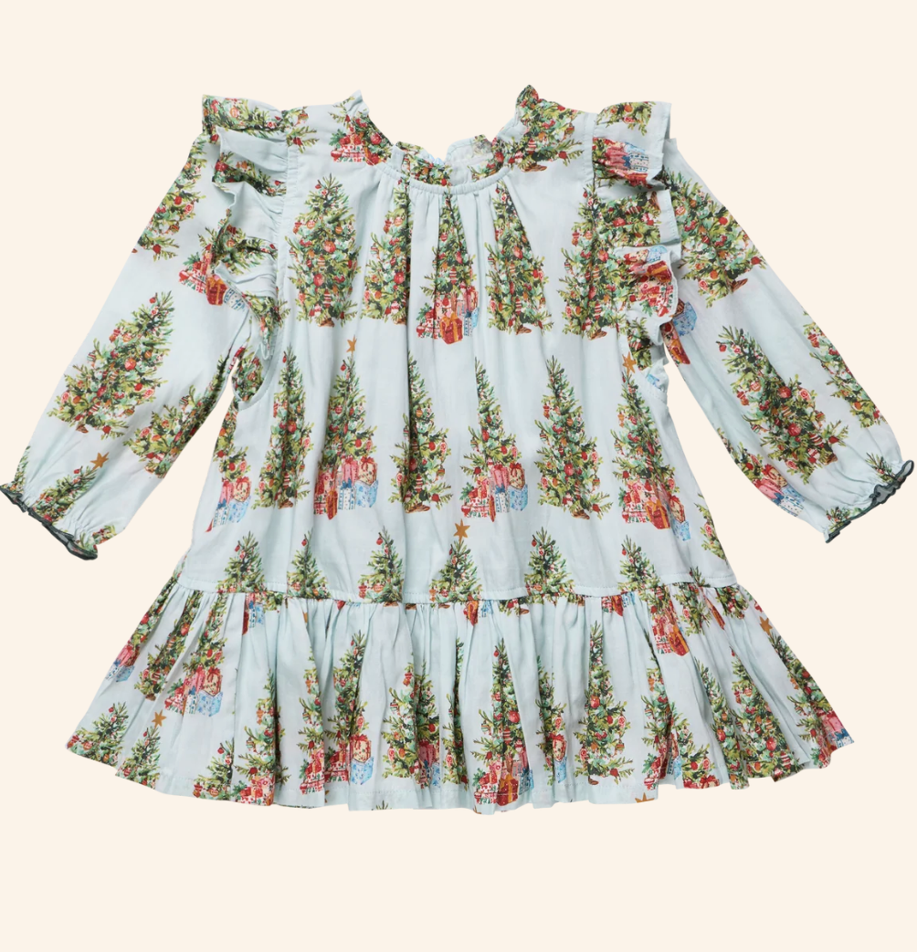 Girls Harper Dress Trees and Presents