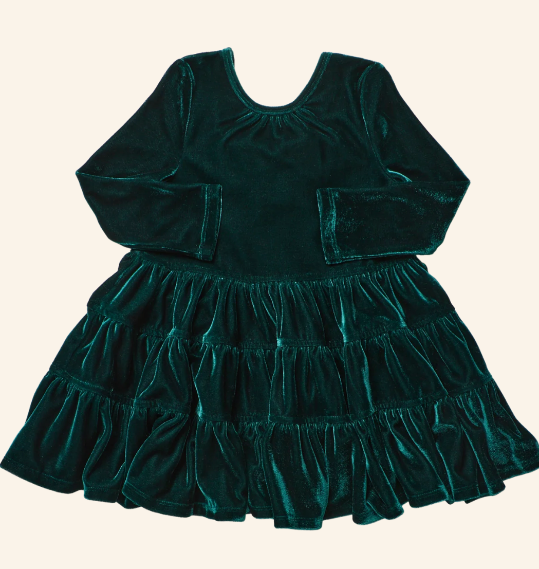 Girls Pearl Dress Evergreen Velour