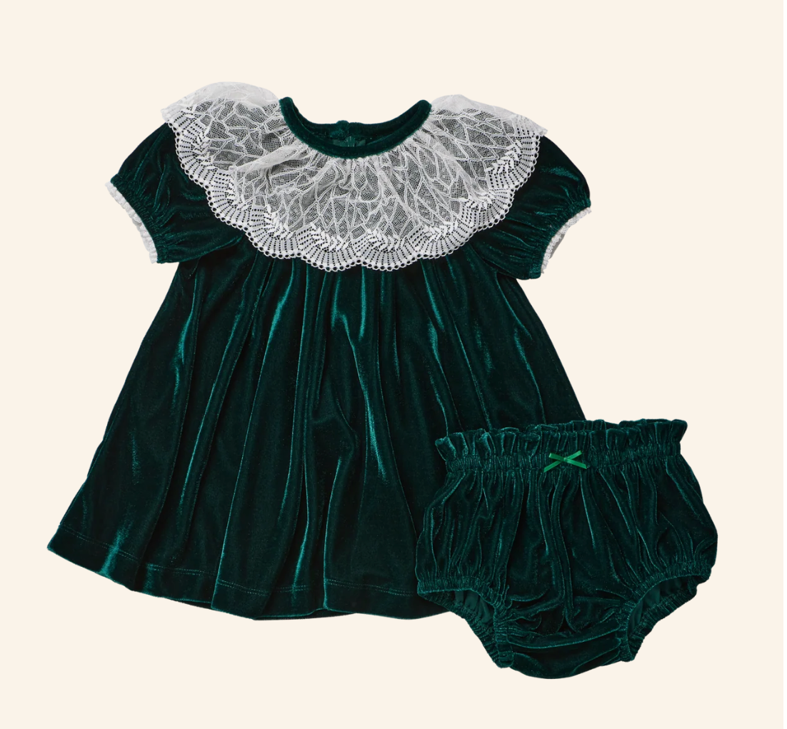 Baby Girls Caroline Dress Set Evergreen Velour