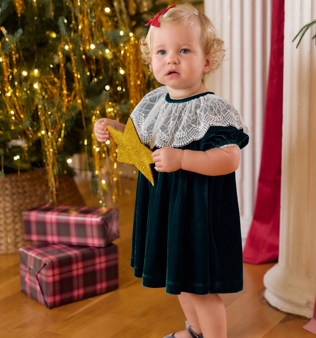 Baby Girls Caroline Dress Set Evergreen Velour