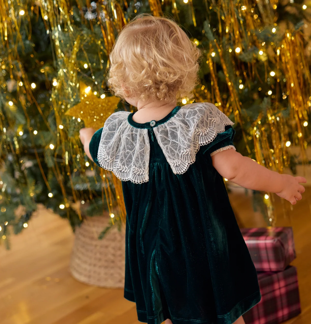Baby Girls Caroline Dress Set Evergreen Velour