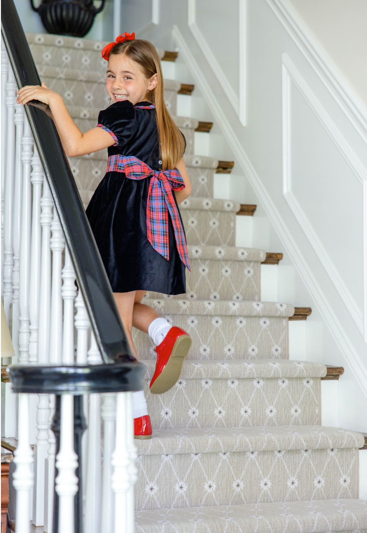 Cindy Lou Sash Dress Newport Night Velveteen Bucktown Tartan