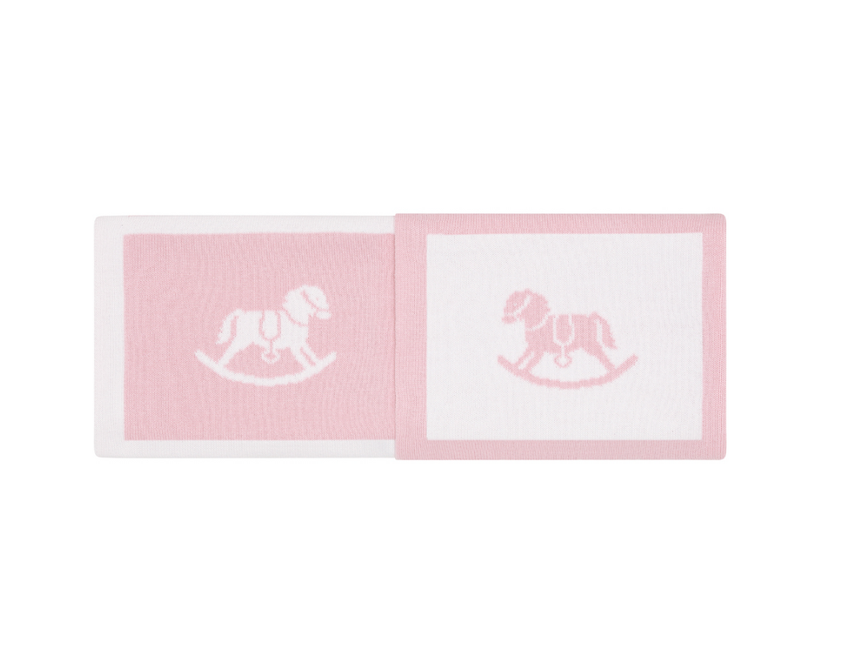 Pink Rocking Horse Knit Blanket