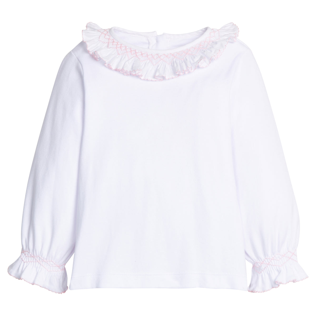 Smocked Madeline Blouse White and Light Pink