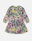 Stretch Fleece Dress Printed Watercolor Flowers