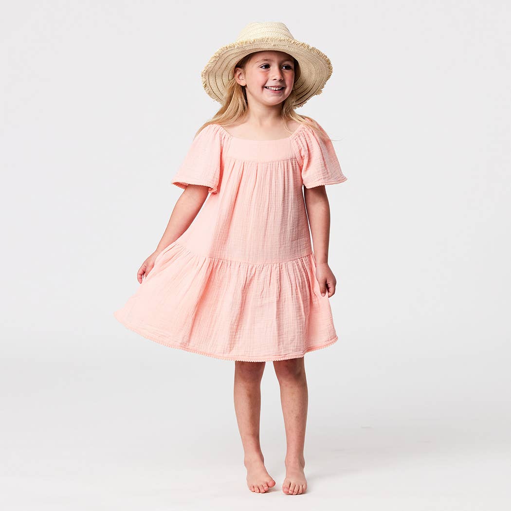 Peach Flutter Sleeve Beach Dress