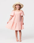 Peach Flutter Sleeve Beach Dress