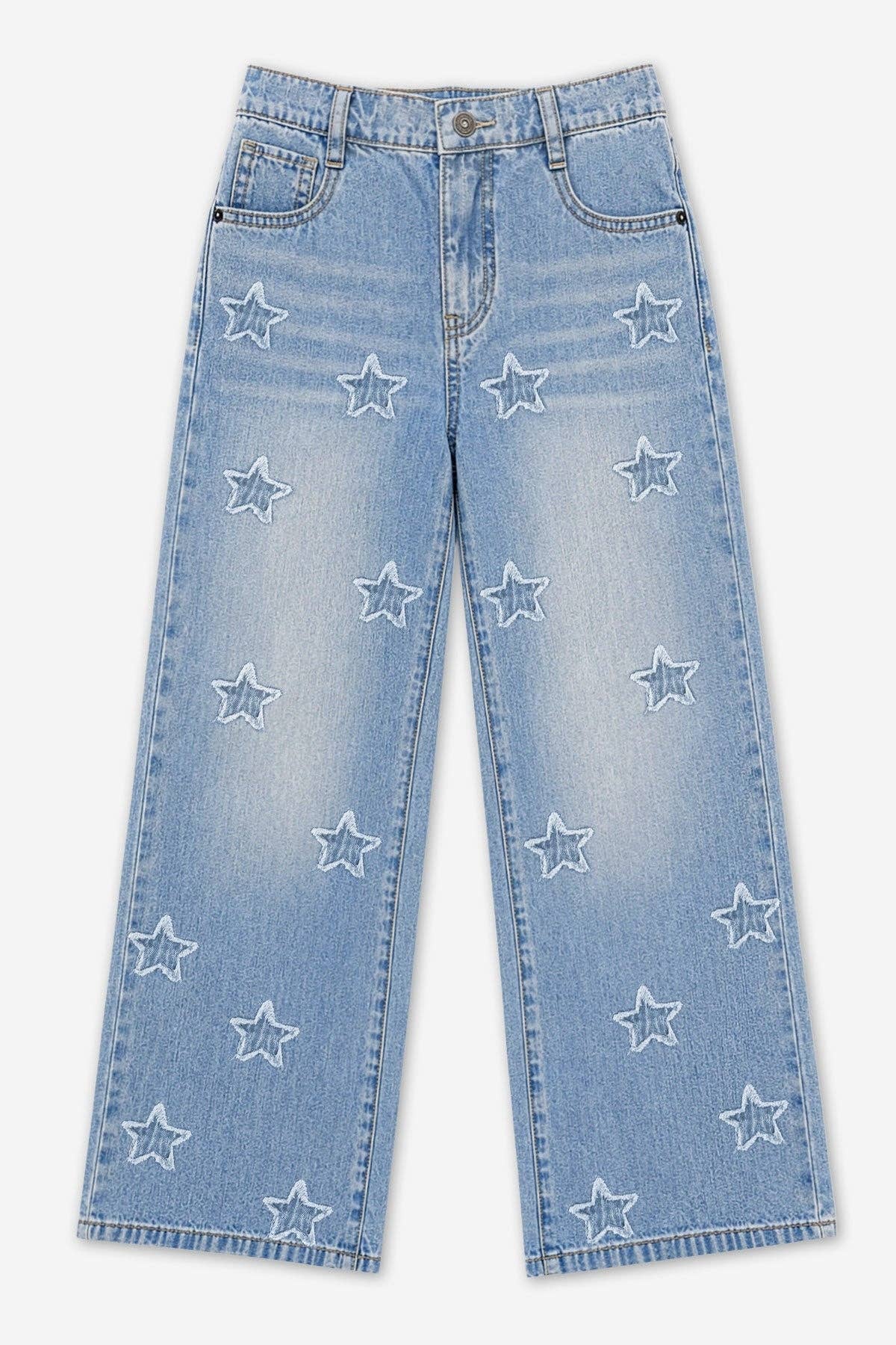 Relaxed Wide Leg Jeans Medium Wash Blue Star