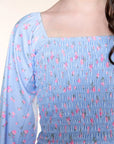 Simply Soft Long Sleeve Smocked Ruffle Skirt Dress Light Blue Floral