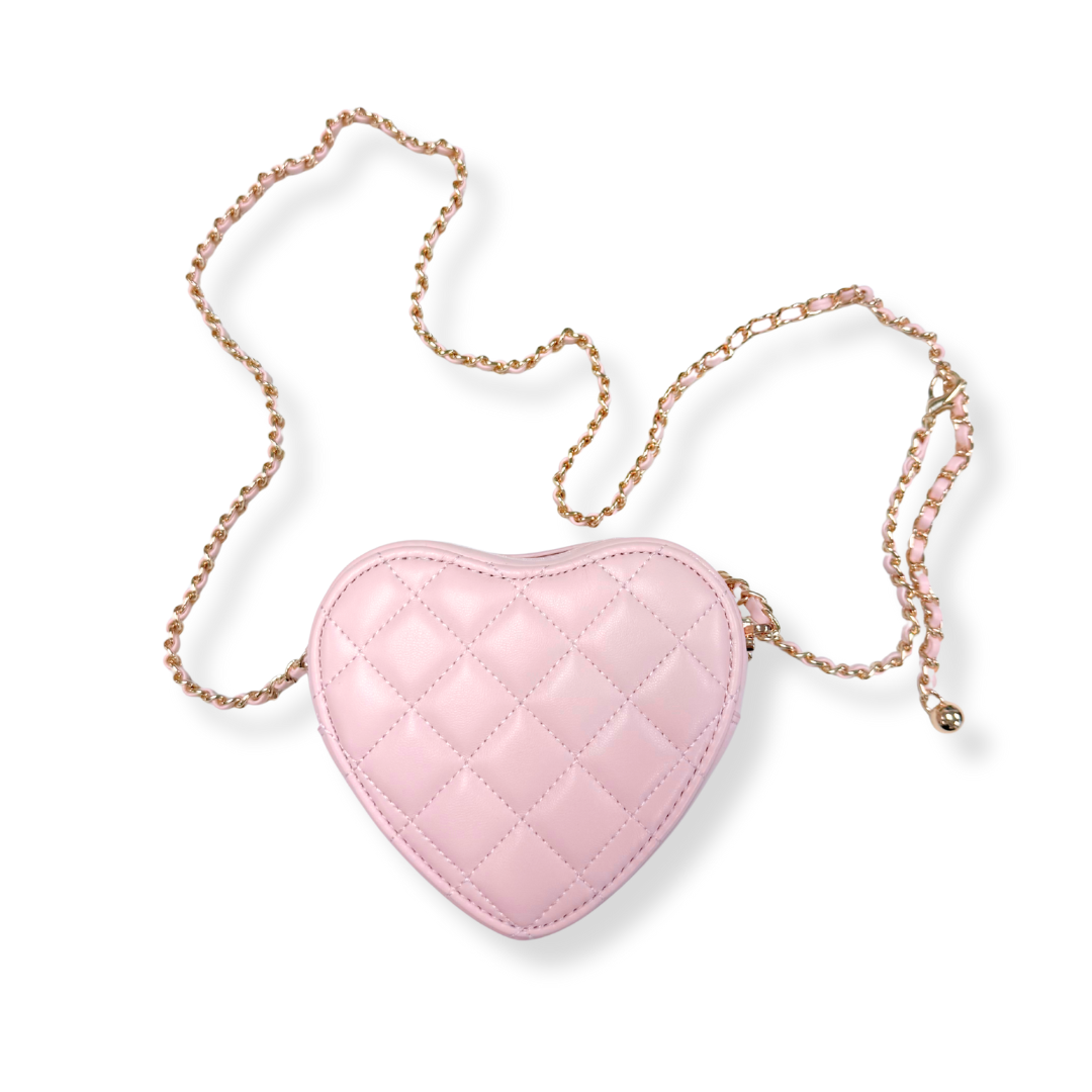 Quilted Leather Heart Purse Pink