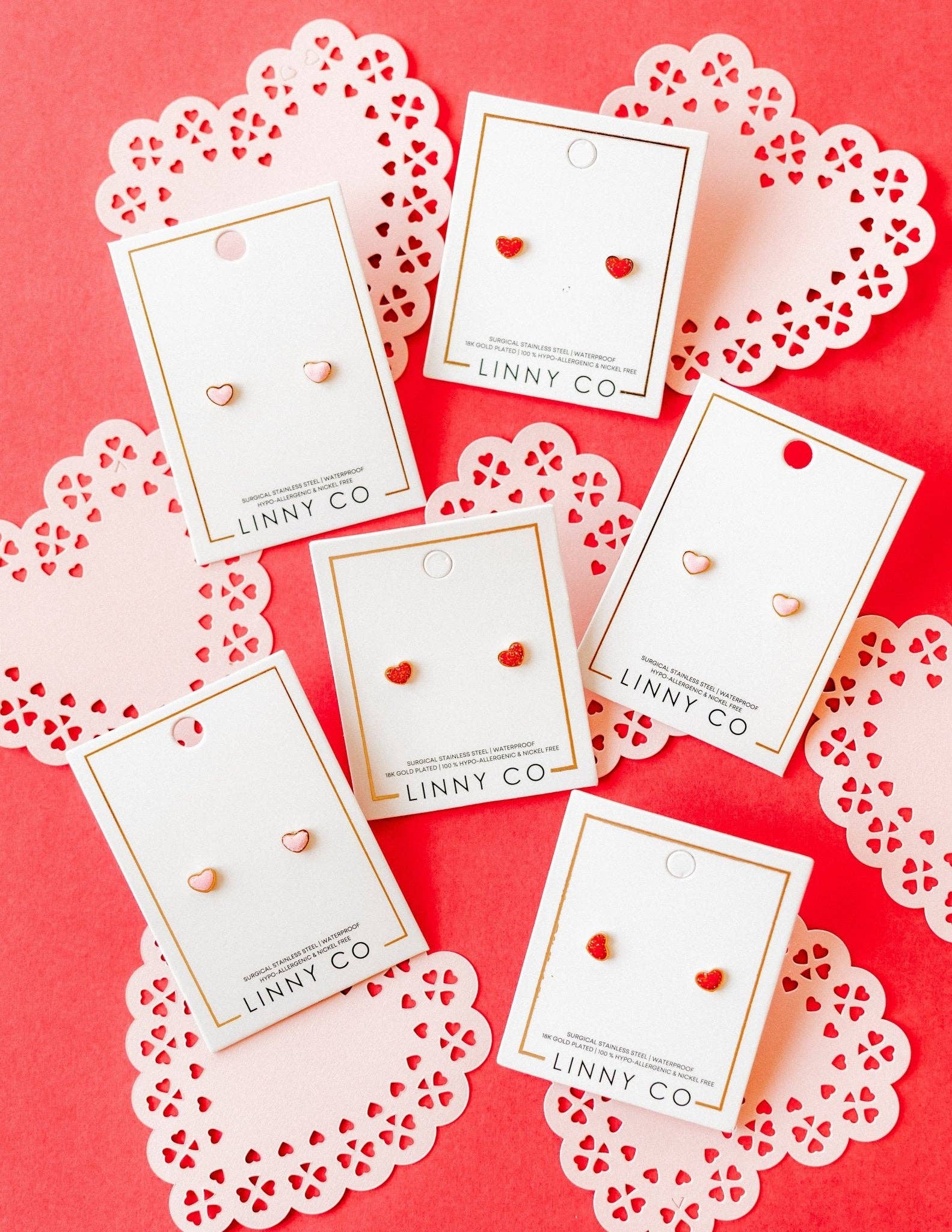 Screwback Stud Earrings - Nora Heart Pink