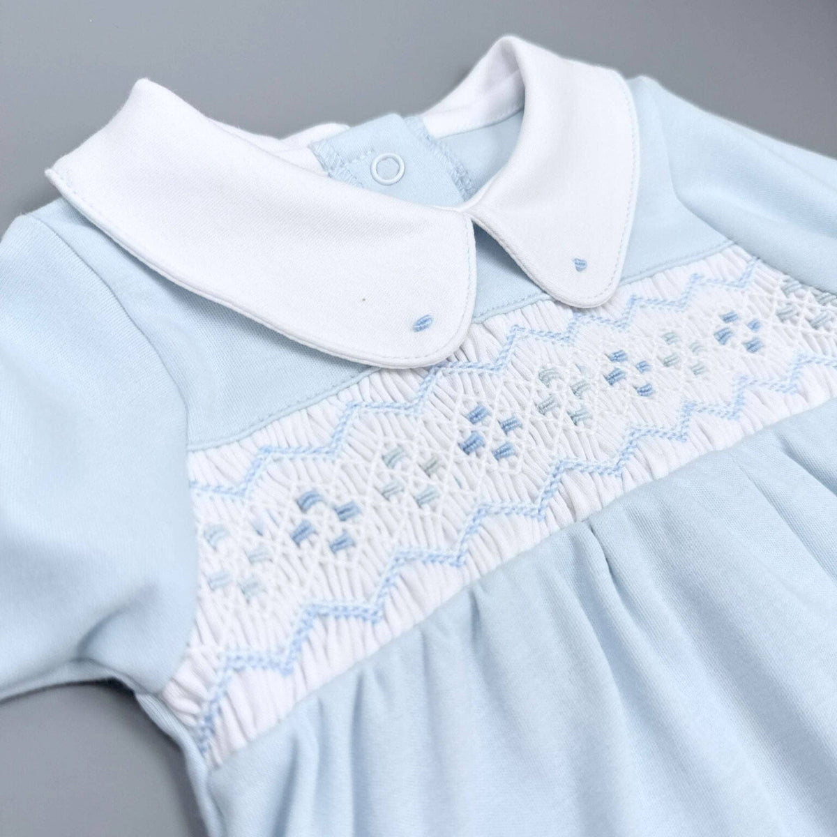 Ethan Smocked Footie - Light Blue