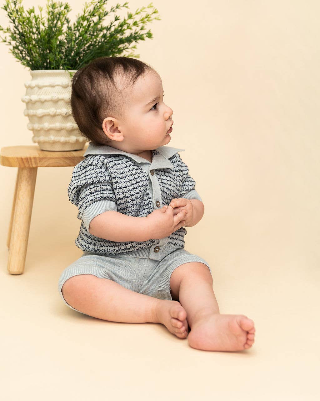 Miles Wave Textured Baby Shirt &amp; Shorts Set (Organic Cotton)
